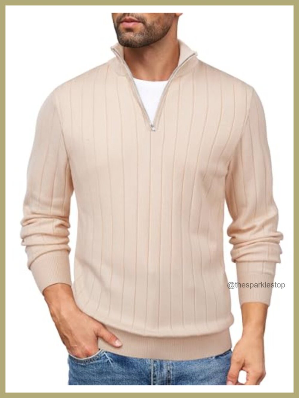 Men's Quarter Zip Sweater Slim Fit Mock Neck Knitted Pullover